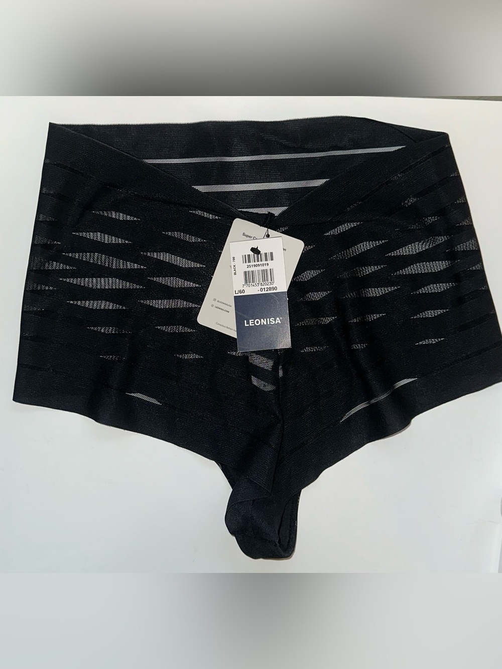 Leonisa Slimming Lace Stripe High-Waisted Thong Panty Black L NWT